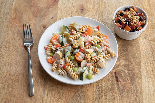Chicken Primavera and Blueberry & Peaches Crisp