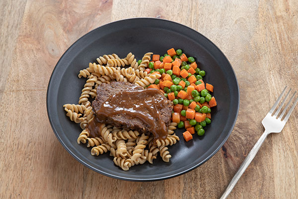 Meatloaf with Gravy, Pasta and Vegetables