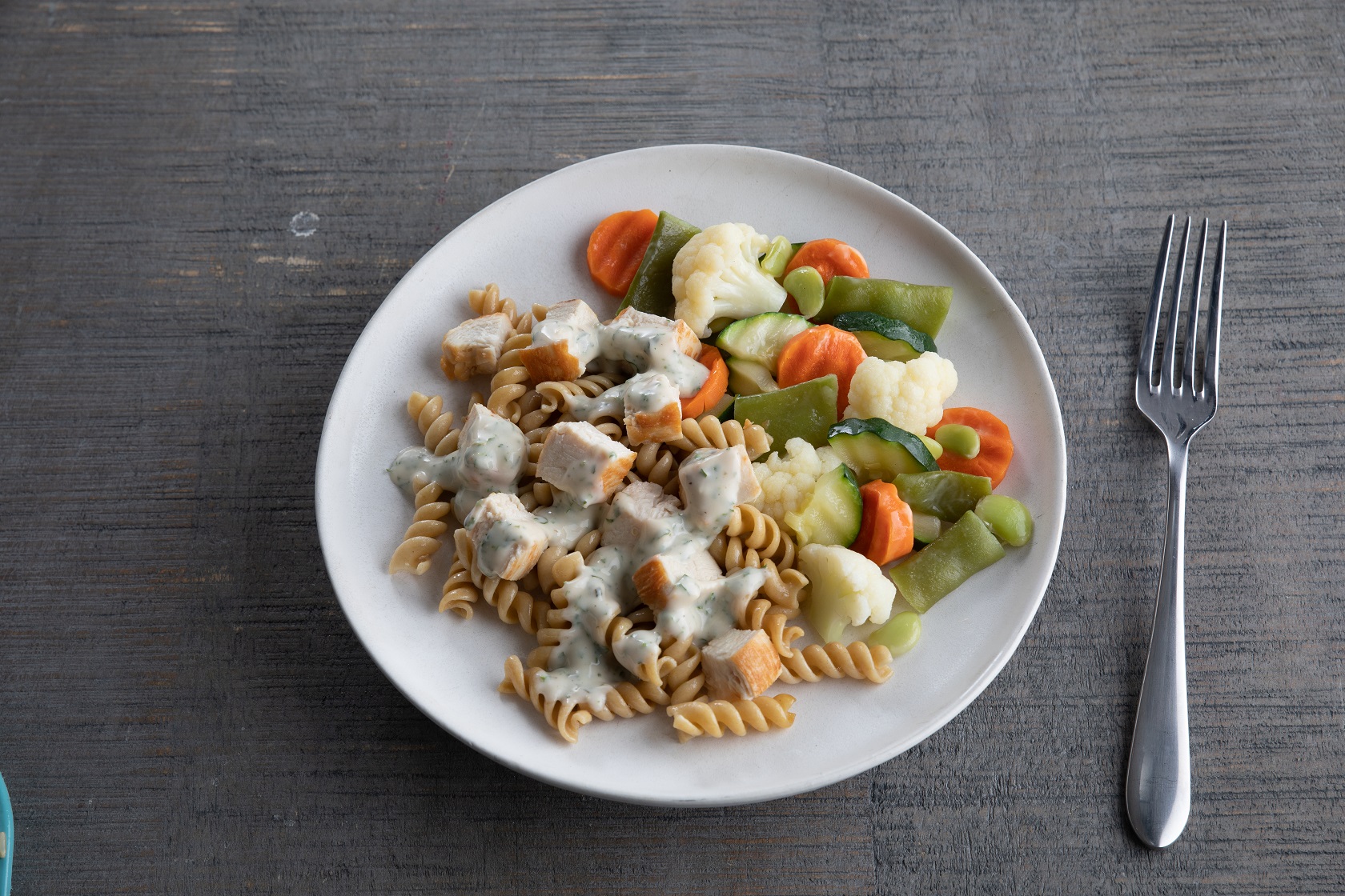 Pesto Chicken, Whole Wheat Rotini, Vegetables